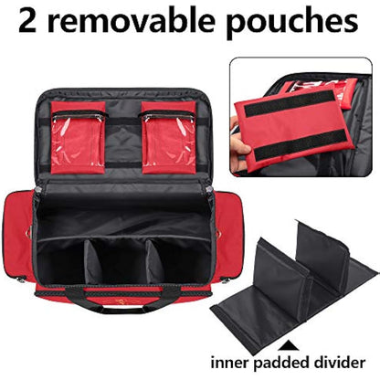 Trunab Emergency Responder Trauma Bag Empty, Professional Large First Aid Bag Medical Bag with Inner Dividers and Non-Scratch Bottom, Ideal for EMT, EMS, Paramedics, Red, Bag Only, Patented Design