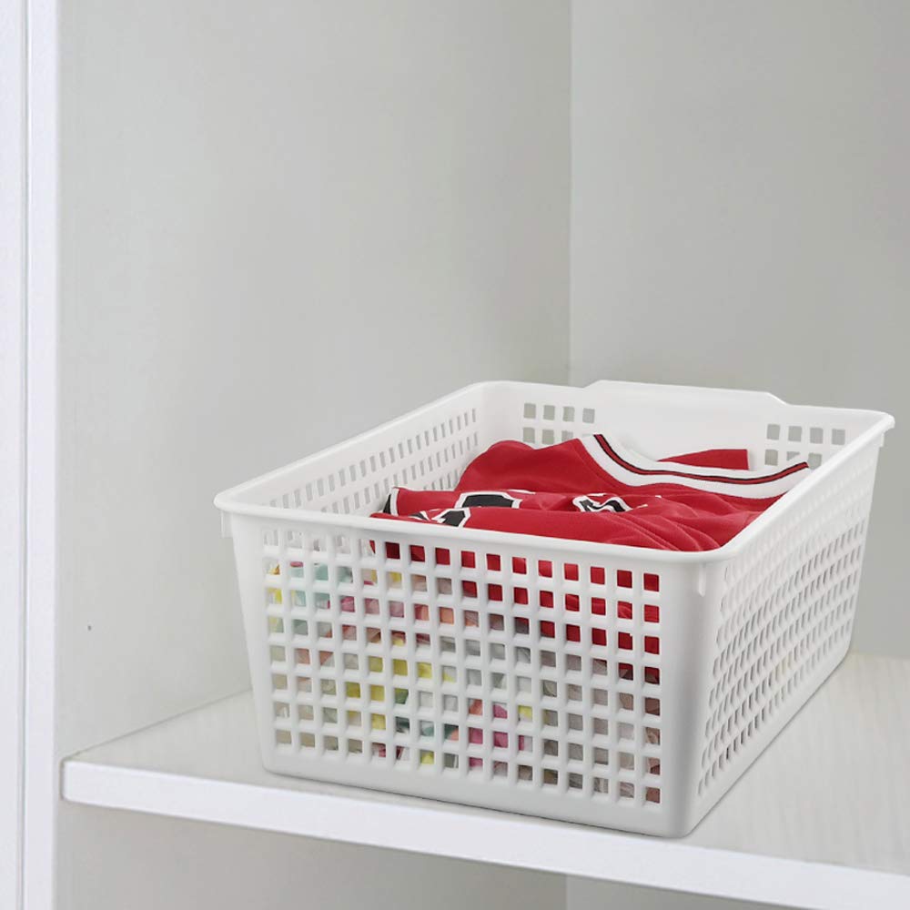 Fosly Large Rectangular Storage Basket Set of 4, White Plastic Basket Boxes
