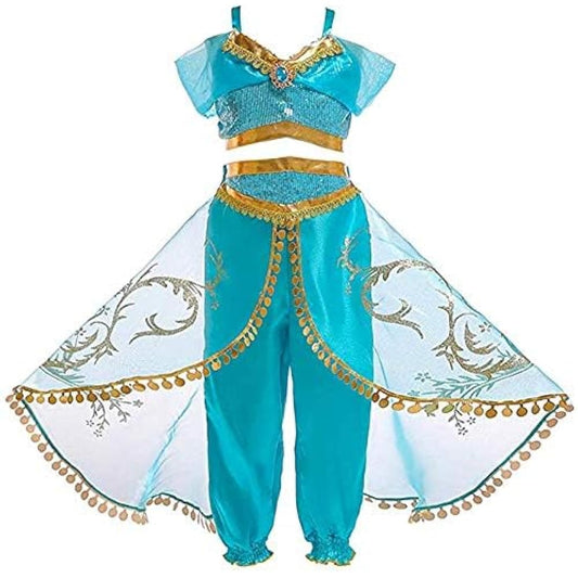Atorcher Jasmine Princess Costume for Girls Sequined Princess Costume Set Dress Up for Kids Aladdin Costume Kids