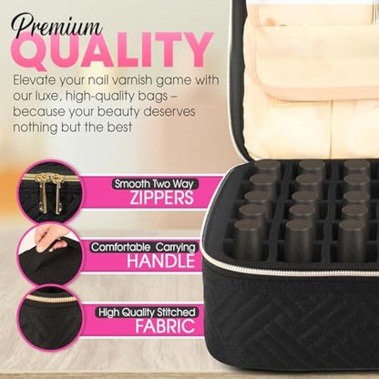 OBSESSIONS BY NYDA Nail Polish Organiser Bag, Perfect Storage for 30 Bottles, Travel Storage Carry Case for Nail Polish and Accessories Fitted with Removable Foam Holder – Black