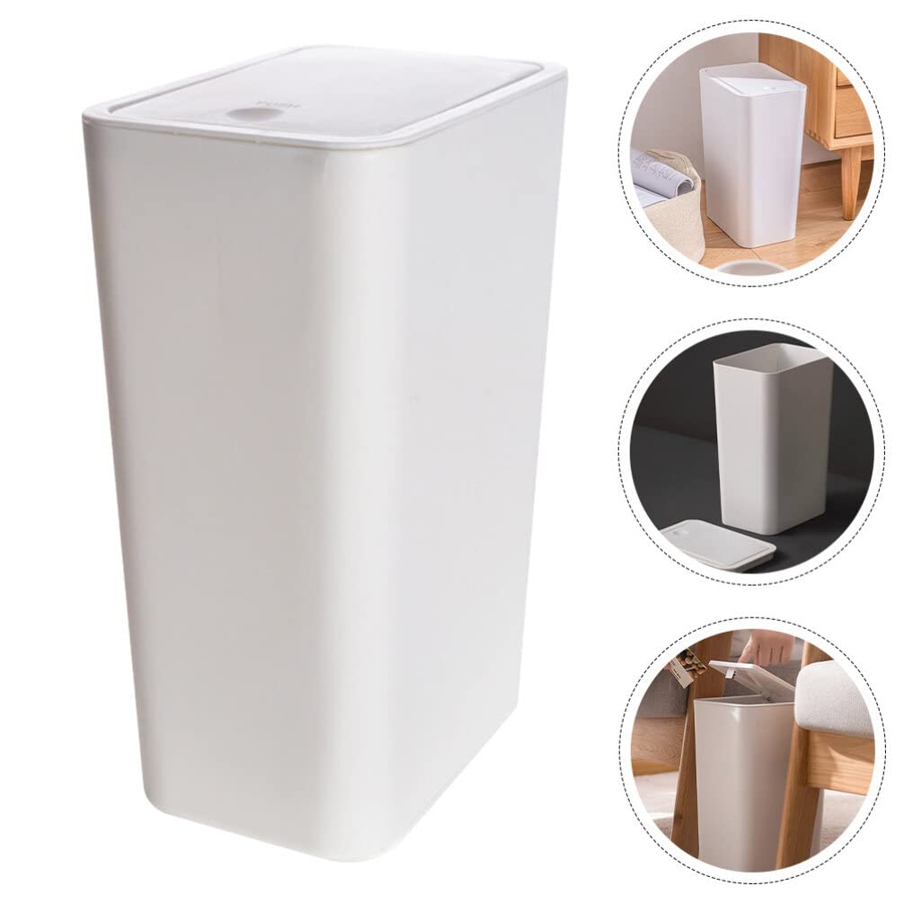 GANAZONO Narrow Garbage can Small Trash Cans with Lid for Bathroom - Garbage Can with Press Type Lid, Narrow Plastic Trash Bin