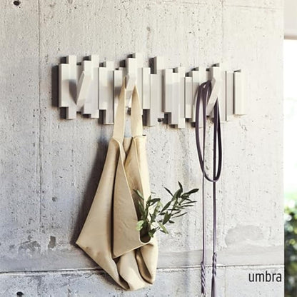 Umbra Sticks Multi Hook Coat Rack - Modern, Unique, Space-Saving Wall Mounted Coat Hanger with 5 Flip-Down Hooks for Hanging Coats, Scarves, Purses and More, White,19-1/8" x 7-1/8" x 1-1/8" h