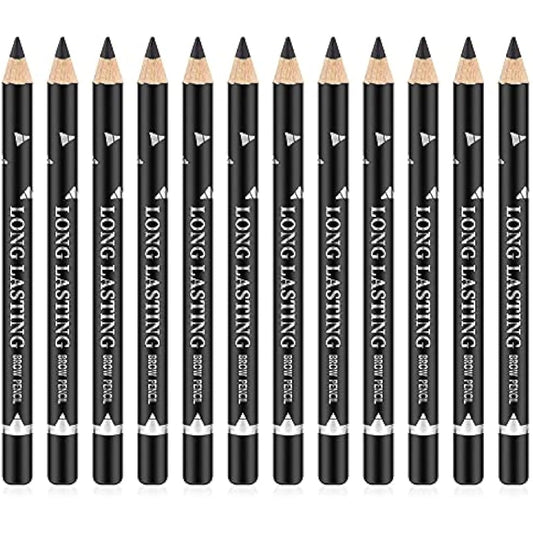Go Ho 12 PCS Black Eyebrow Eyeliner Pencil Set, Waterproof Eyebrow Pencil,Long-lasting Sweat-proof Eyeliner Makeup Brow Tint Pen（Black）