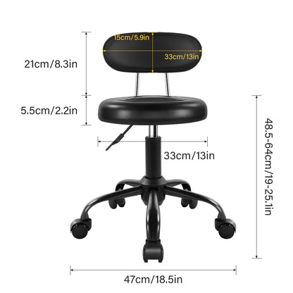 WKWKER Rolling Stool with Wheels Swivel Stool with Back Height Adjustable Chair PU Leather Rolling stools Ideal for SPA Salon Home Office Drafting