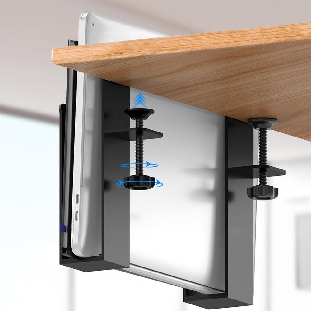 VOANZO Adjustable Desk Laptop Stand Clip-On Side Table Storage Rack Metal Hanging Vertical Laptop Desktop Stand Punch-Free Clip With Anti-Scratch