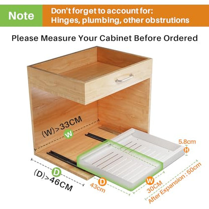 Kitstorack Pull Out Cabinet Organizer, Extendable Slide Out Drawer Storage Shelves for Kitchen Cupboard with Adhesive Film, Roll-Out Sliding Drawer