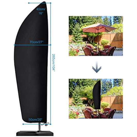 Parasol Cover, Waterproof, Windproof, Heavy Duty Rip Proof 210D Oxford Fabric Extra Large Cantilever Umbrella Cover with Zip (265 x 40/70 / 50 cm) - Black