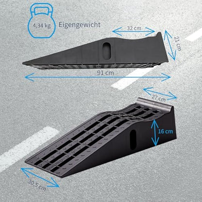 Cartrend 10639 Car Ramp Set 3 Tonnes up to 235 mm Lifting Platform Plastic Car Ramp with Override Protection 2 Pieces, Black