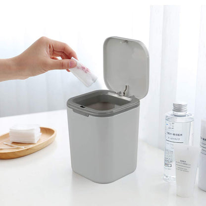 Gitany Push-button Mini Desktop Dustbin with lid, Small Trash Bin Gray