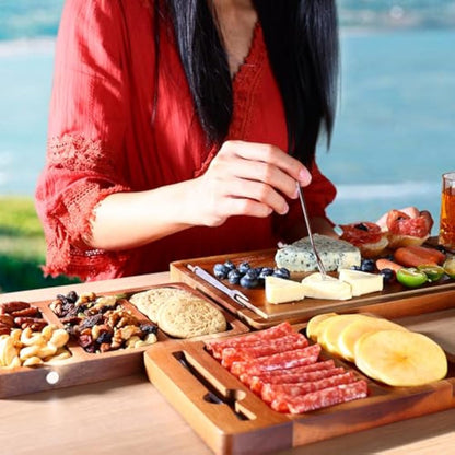 hecef Charcuterie Board Set, Extra Large Acacia Wood – 3-in-1 Magnetic Serving Platter for Cheese, Parties, Weddings, Housewarming & Birthdays