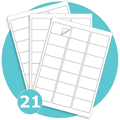 Triplast 100 x Multipurpose A4 Label Sheets - 21 Labels Per Sheet (64 x 38mm Each) - Easy Peel White Labels for Inkjet & Laser Printer - Address Labels, Shipping Labels, File Labels, DIY Stickers