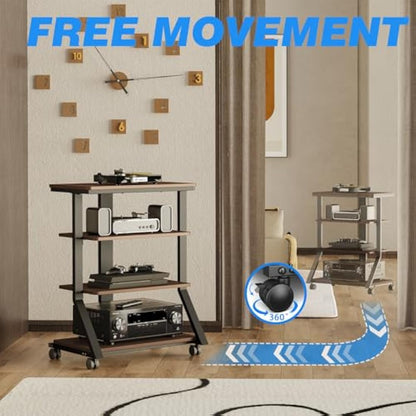 5Rcom HiFi Racks and Stands Audio Rack Cabinet AV Shelf Movement Stand 4 Tiers Wooden Shelves for Turntable Record Player DVD Entertainment Unit Multifunctional Height Adjustable Load Capacity 54KG