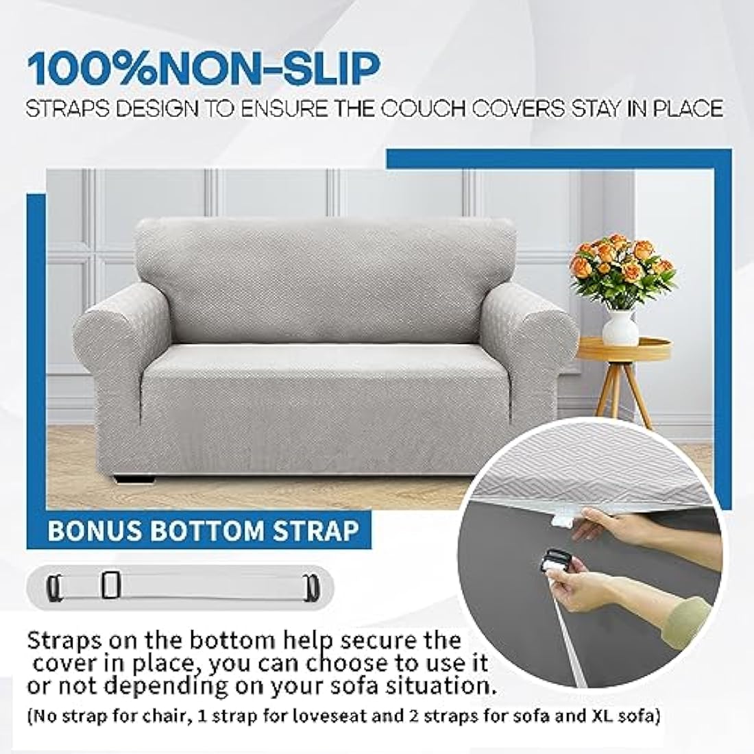 XINEAGE High Stretch Sofa Covers 3 Seater Latest Jacquard 1 Piece Sofa Slipcovers Living Room Universal Couch Covers for Dogs Pet Non Slip Sofa Furniture Protector Washable (3 Seater, Silver Grey)