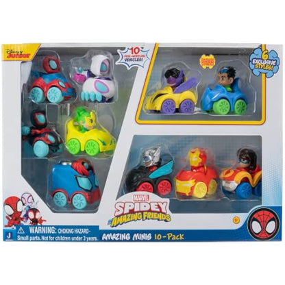 SPIDEY AND HIS AMAZING FRIENDS Marvel's 10 Pack-Ten 2-Inch Amazing Mini Vehicles-Toys Featuring Your Friendly Neighbourhood Spideys