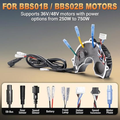 Bafang Controller 36V 250W 350W 500W/48V 750W 1000W /52V 1000W Mid Drive Controller with Front Lamp Connector and Gear Shift Sensor Connector Latest Model