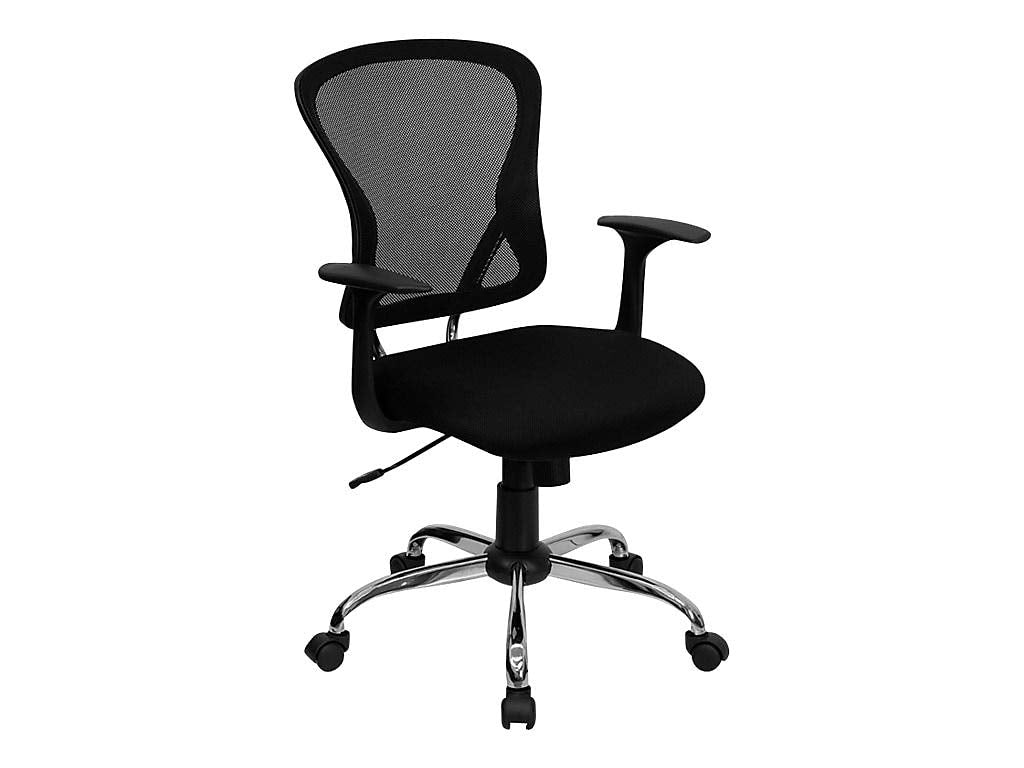 Flash Furniture Mid-Back Mesh Swivel Task Chair with Chrome Base and Arms, Metal, Black, 73.66 x 60.96 x 27.94 cm