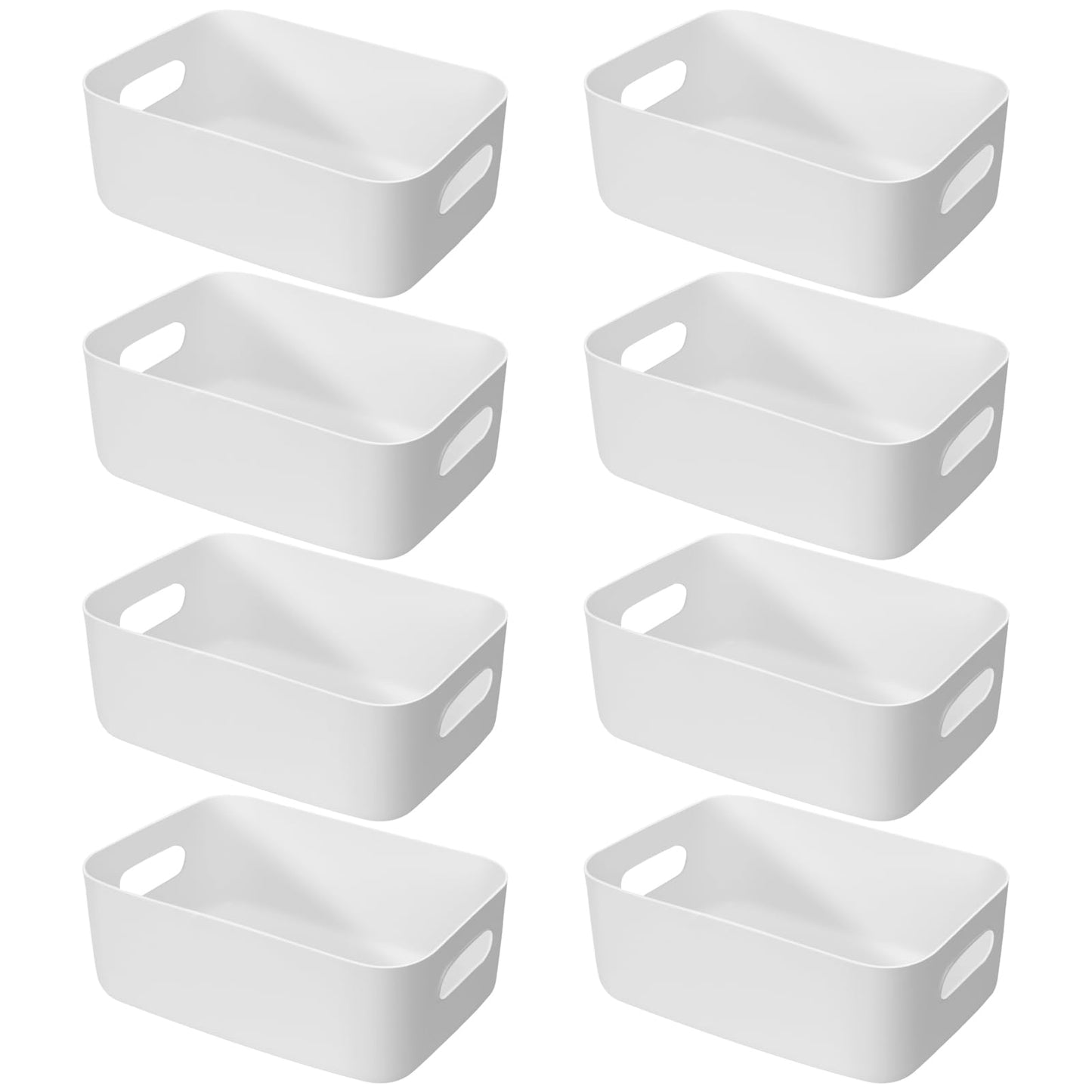 8pcs Plastic Storage Boxes, White Storage Baskets Organiser with Handles