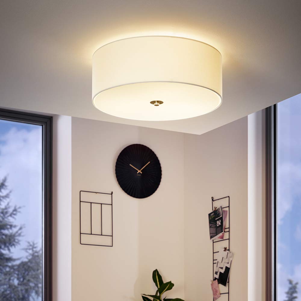 EGLO Pasteri Flush Ceiling Lamp, 3-Bulb Kitchen and Living Room Lighting, Flush Mount Light in Matt Nickel Steel, White Fabric and Glass, E27 Socket,