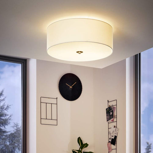 EGLO Pasteri Flush Ceiling Lamp, 3-Bulb Kitchen and Living Room Lighting, Flush Mount Light in Matt Nickel Steel, White Fabric and Glass, E27 Socket,