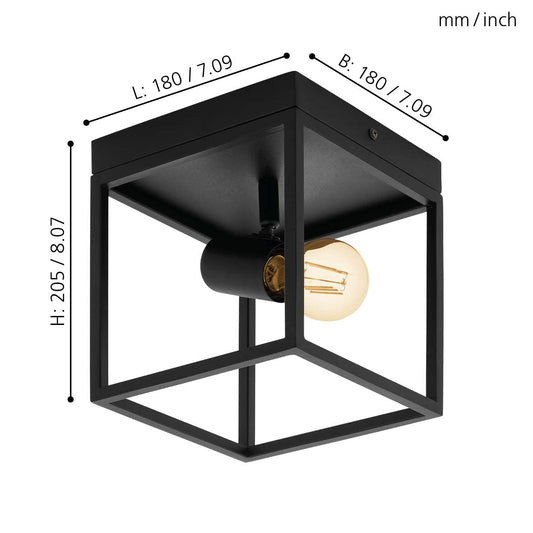 Eglo Flush Ceiling Light Fitting Silentina, Lighting in Industrial Design, Living Room, Kitchen and Hallway lamp Made of Black Steel, E27 Socket