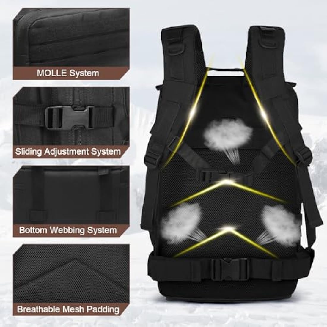 SHANNA 45L Military Tactical Backpacks, Large Capacity Hiking Camping Backpack, Waterproof Outdoor Sport Gym Travel Daypack Molle Army Rucksack 3 Day Bug Out Bag Survival Equipment for Men Women