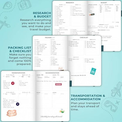 Clever Fox Travel Journal – Vacation Planner with Budget Plan, Packing List, Expense Tracker & Trip Journal – Travelling Itinerary Organizer for Women, Men & Couples – A5 Size, Aquamarine