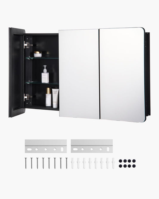 VEVOR Medicine Cabinet, 25.5 x 40 inch, Medicine Cabinet for Bathroom with Mirror, Aluminum Frame Bathroom Wall Cabinet, 4-layer Adjustable Shelves,