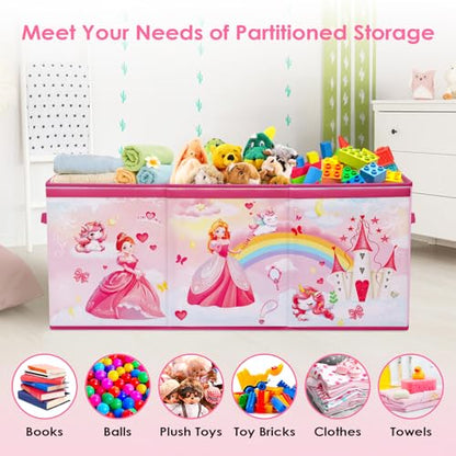 Decalsweet Princess Extra Large Kids Toy Storage Box with Lid,Foldable Oxford Toy Storage Organizer Box for Girls-963240cm-Lightweight Toy Chest