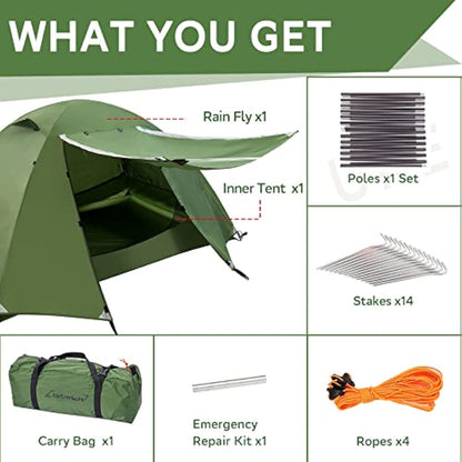 Clostnature Lightweight Backpacking Tent - 2/3/4 Man Tent for Camping, 3 Season Ultralight Waterproof Camping Tent, Large Size Easy Setup Dome Tent for Family, Outdoor, Hiking and Mountaineering