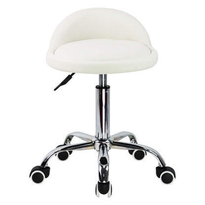 KKTONER PU Leather Round Rolling Stool with Back Rest Height Adjustable Swivel Drafting Work SPA Task Chair with Wheels (White)