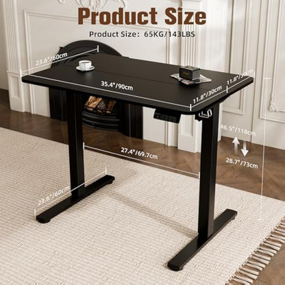 ERGOMAKER Electric Standing Desk 90x60cm, Height Adjustable Sit Stand Desk with Memory Handset Hooks for Home Office(Black)