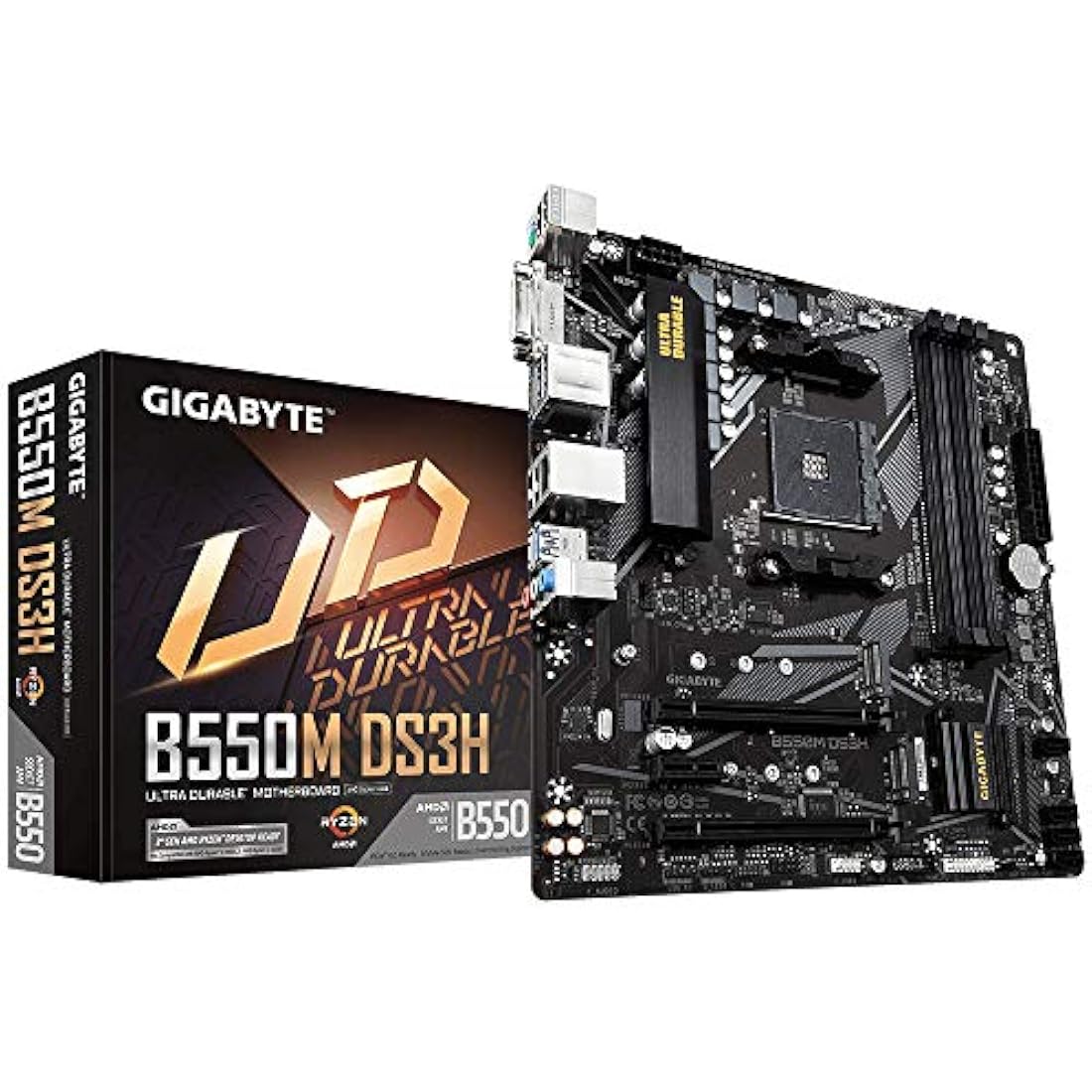 Gigabyte B550M DS3H Motherboard - Supports AMD Ryzen 5000 Series AM4 CPUs, 5+3 Phases Pure Digital VRM, up to 4733MHz DDR4 (OC), 2xPCIe 3.0 M.2, GbE LAN, USB 3.2 Gen1