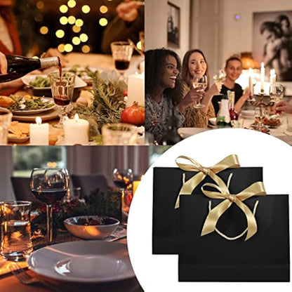 Gift Bags for Presents,Black Gift Bags with Ribbon Bow for Birthday,Wedding,Party,Christmas 12.6x9.8x3.9inches,(Black,8 Pack)