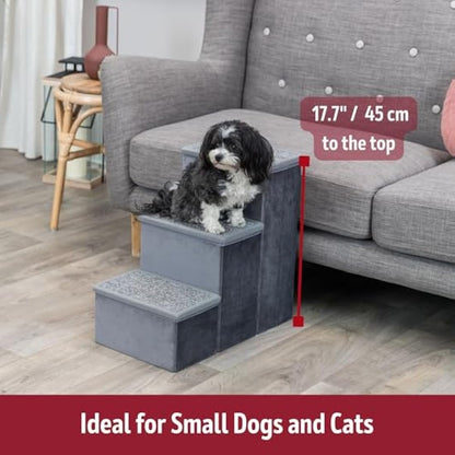TRIXIE Velour Foldable 3-Step Pet Stairs with Storage, Collapsible, Storage Compartments for Pet Toys
