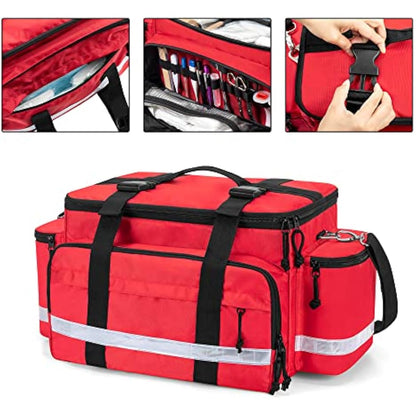 Damero Medical Supplies Bag - Empty First Responder Aid Bag with Detachable Dividers and Top Buckles, Ideal for Trauma, Home Health, Nurse, Red