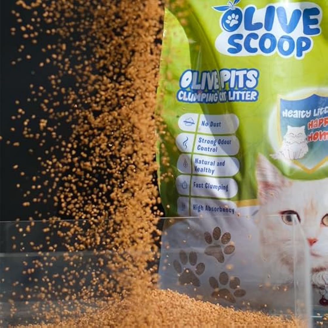 Olive Scoop Natural Cat litter Clumping | Made From 100% Olive Pits | Dust Free Cat Litter | Kitten Litter | Ultra Clumping Cat Litter Odour Control - 16L (2x 8L pack)