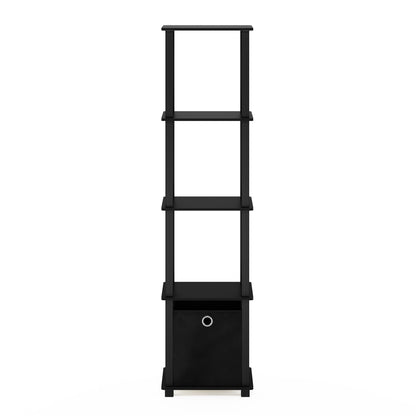 Furinno TURN-N-TUBE Book Shelf, 5-Tier Square Open Frame Display Shelf, Corner Storage Shelves with Storage Bin, Shelving Unit