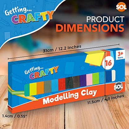 SOL 3pk Modelling Clay 16 Assorted Colours – Soft Clay Kit for Kids – Promotes Creativity & Sensory Play – Ideal for Crafts, School Projects, Anxiety Relief, Gifts, and Party Giveaways