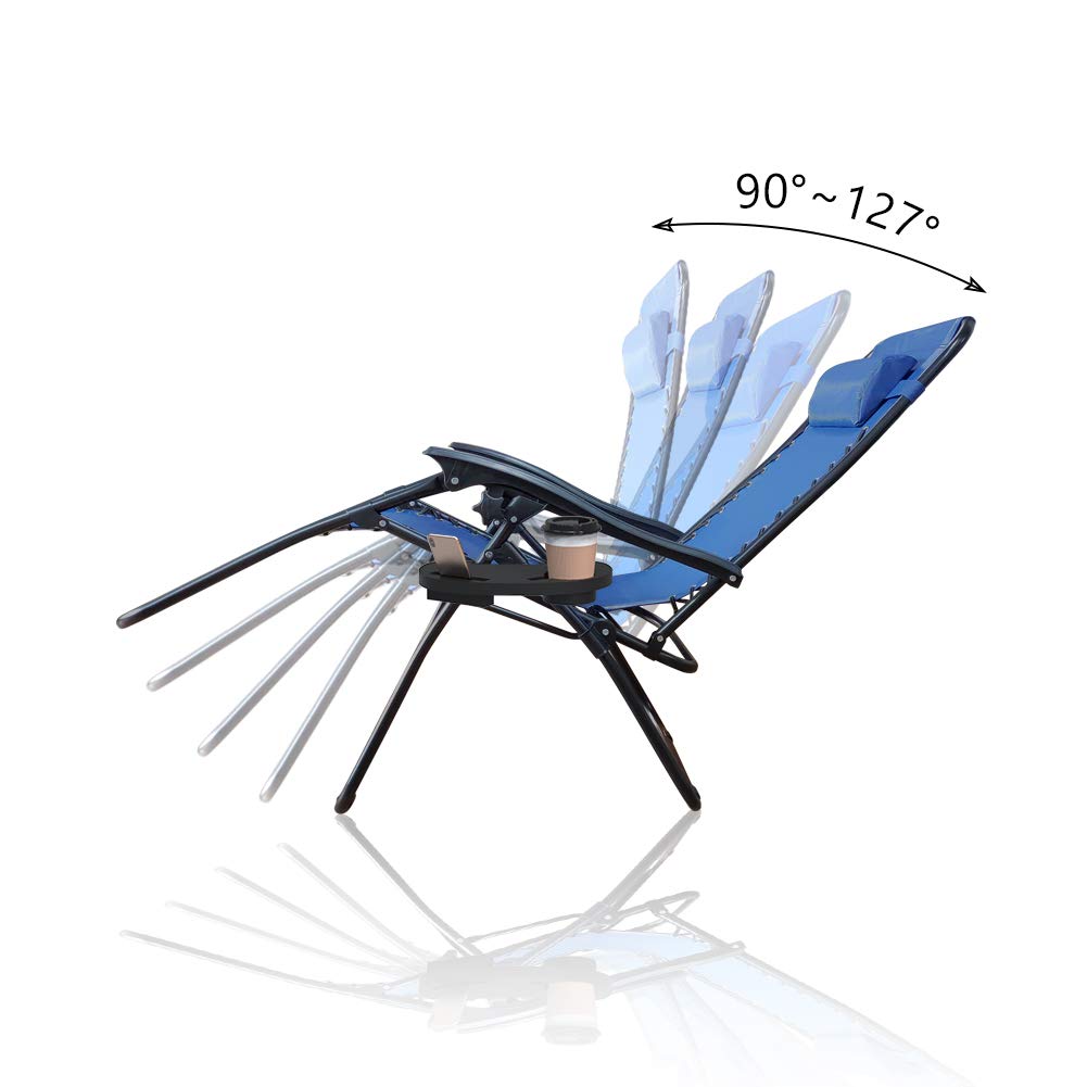 VOUNOT? Zero Gravity Chair, Deck Folding Recliner Sun Loungers Outdoor Chair with Cup and Phone Holder, Blue