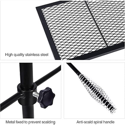 REDCAMP Swivel Campfire Grill Heavy Duty Steel Grate, Over Fire Camp Grill with Carrying Bag for Outdoor Open Flame Cooking (Black)