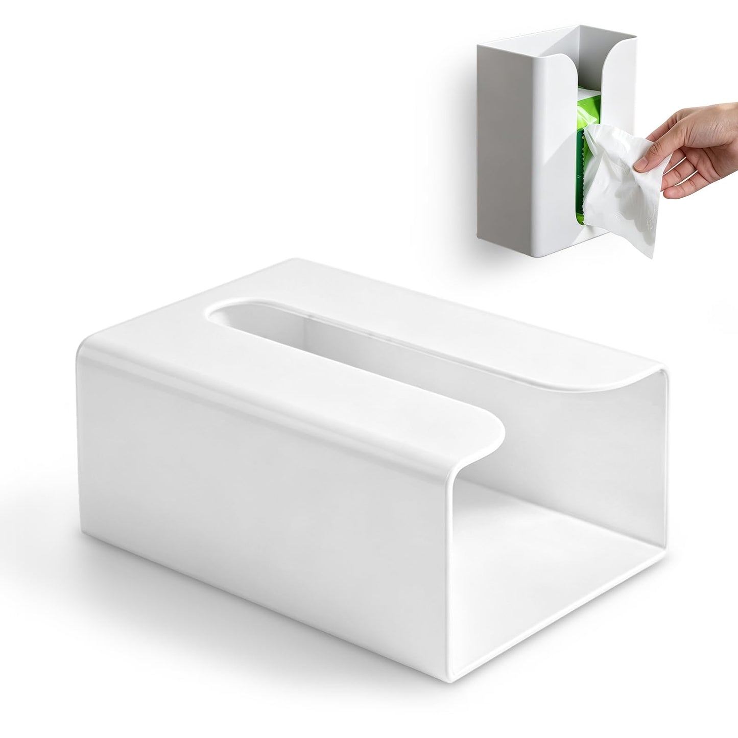 Tissue Box Cover Self Adhesive Wall Mounted Facial Tissues Box Napkin Holder Dispenser for Table & Kitchen Cabinet & Wall, Upward or Downwar