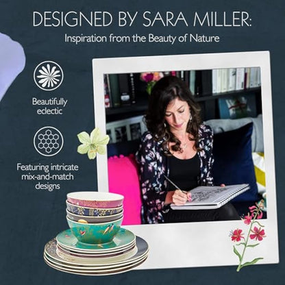 Sara Miller SMC79243-XD London Chelsea Collection 12 Piece Tableware Set, Porcelain, Gold,white