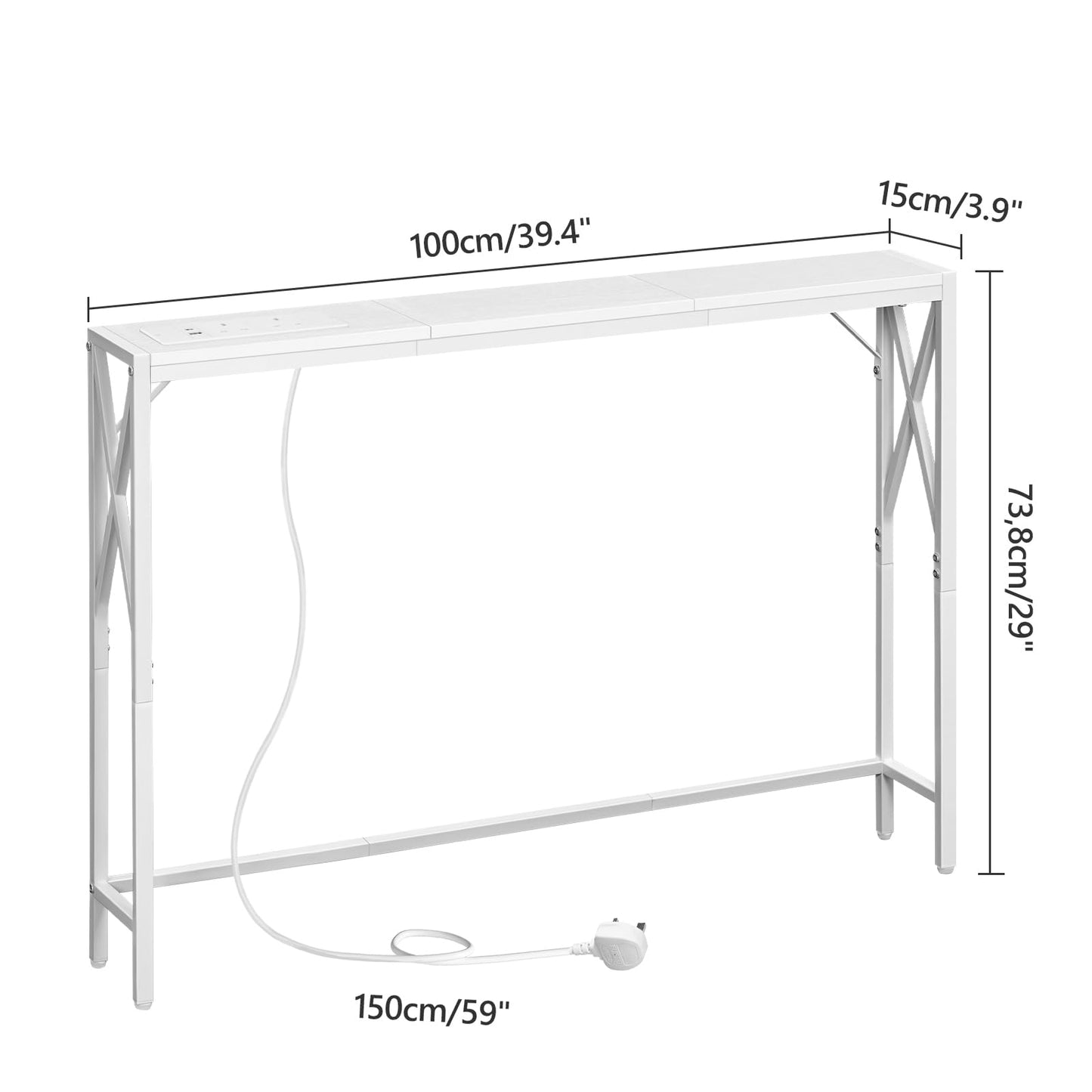 MAHANCRIS Console Table with Charging Station, 100 CM Narrow Sofa Table, Long Entryway Table, Hallway Table with USB Ports