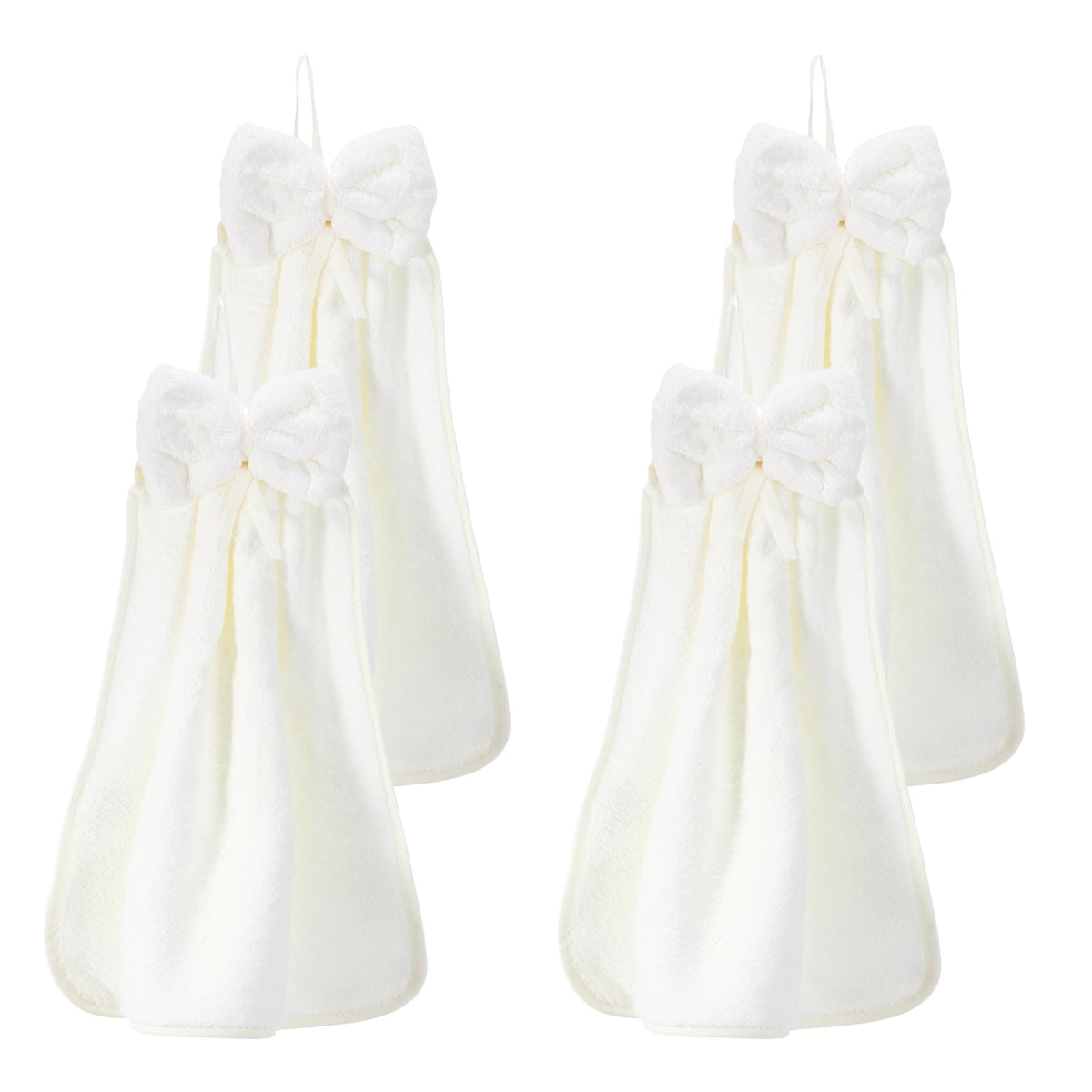 sourcing map 4Pcs Bow Hand Towels with Hanging Loop, 14.2" x 12.2" Soft Coral Fleece Microfiber Bowknot Hanging Hand Dry Towels Quick Dry and