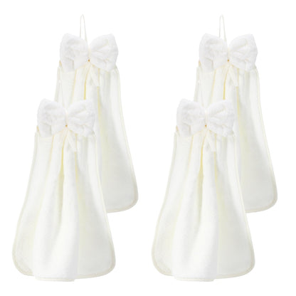 sourcing map 4Pcs Bow Hand Towels with Hanging Loop, 14.2" x 12.2" Soft Coral Fleece Microfiber Bowknot Hanging Hand Dry Towels Quick Dry and