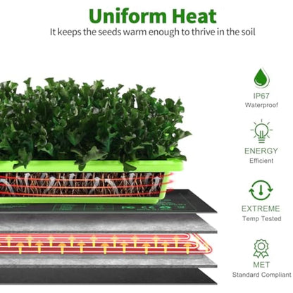 RC SLL Seedling Heat Mat 10" x 20.75",Waterproof Plant Hydroponic Heating Mat for Seed Starting,Plant Germination and Reptile with Power-Off Protection（4 Pack）