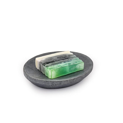 Indus Lifespace Handmade Indian Stone Soap Dish - Grey Soapdish - Bathroom Accessories for Sink, Tub or Shower - 12.7cm x 10.16cm