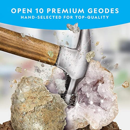 NATIONAL GEOGRAPHIC Break Open 10 Premium Geodes – Includes Goggles and Display Stands - Great STEM Science Kit, Geology Gift for Kids, Geode Crystals, Toys for Boys and Girls