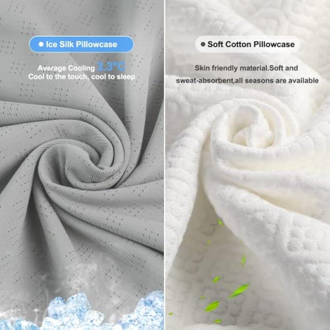 PKBD Memory Foam Pillow with Replacement Pillowcase(Cooling Ice Silk&Cotton),Neck/Shoulder Pain Relief,Ergonomic Orthopedic Cervical Pillow,Bed Pillow for Side,Back,Stomach Sleepers