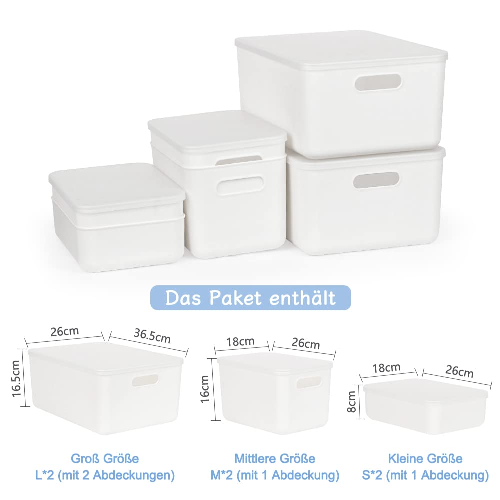 Set of 6 Storage Box, Stackable Basket with 4 Lids, Durable Storage Boxes